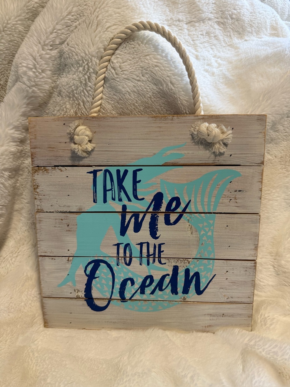 C.R. Gibson Rustic Wooden "Take Me To The Ocean" Mermaid Wall Sign – 12”x12”
